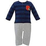 2017年 秋冬 はらぺこあおむし パイル起毛 ボーダー カバーオール THE WORLD OF ERIC CARLE 上ネイビー-下グレー◇80cm