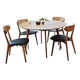 【5点セット販売】円形ダイニングテーブル120cm幅セット チェア （テーブル×1、チェア×4） 木製 丸形 丸型 River / リバーダイニングシリーズ (PU座チェア 円形テーブル 5点セット)