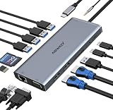 USB Cドッキングステーション デュアルモニター Dell/HP/Lenovo/Surfaceノートパソコン用 14イン1 トリプルディスプレイハブ マルチアダプター ドングル HDMI 4K+VGA+5ポート2個+100W PD充電器+イーサネット+SD/TF+オーディオ