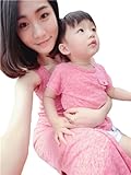 親子ペア ペアルック 半袖 Tシャツ ワンピース ファミリー ファッション (0-6か月, ピンク)
