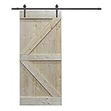 6.6 Ftダークコーヒースライドドアハードウェアセットwith Unfinished Solid Wood Pineスラブ内部バーンドア