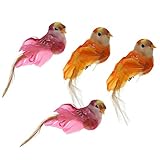 P Prettyia 4pcs　小鳥の置物　人工羽毛　現実的　庭の装飾　クリップ式　色ランダム配送