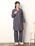 Angeliebe エンジェリーベ マタニティ パジャマ 授乳しやすい ストライプ 起毛 ナイティ 産後 も使える パンツ セット 妊婦服 産前 産後 前開き S～M ネイビー 22189 22189