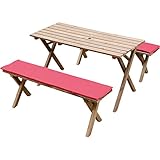 Rocking Table(ロッキングテーブル)  ピクニックテーブル 3点セット 120幅 ダークブラウン クッション(レッド)付き RPT-120DB-C-RE