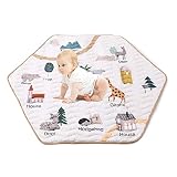 Promise Babe プレイマット 六角形マット 動物 厚手 135.5×114×1cm 折りたたみ 収納バッグ付き ベビー おしゃれ 床暖房対応 赤ちゃん お手入れ簡単 床キズ防止 ベビーマット 片付けマット キッズ 遊びマット