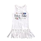 ベビーガールズホワイトノースリーブタッセルプリント" Boho Babe」Letter with Flowerパターンドレス カラー: ホワイト