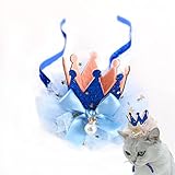 ペット帽子 誕生日 飾り付け ペット用品 かぶりもの プレゼント パーティー飾り コスプレ お姫様風帽子 バースデー 記念日 休日お祝い 犬 猫用 王冠 4色 (ブルー)