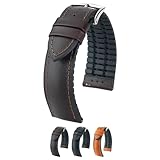 Hirsch James カーフレザー 腕時計ストラップ - Caoutchouc パフォーマンスコア - 18mm 20mm 22mm - 長さ - アタッチメント幅/バックル幅 - クイックリリース腕時計バンド, ブラウンバンド/シルバーバックル。, L - 20mm, クラシック