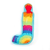 One Grace Place Terrific Tie Dye Letter Pillow J, Aqua Blue, Royal Blue, Purple, Yellow, Green, Oran