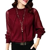 [1/2style] [ニブンノイチスタイル] オシャレ 長袖 シフォン ブラウス プルオーバー ハイネック レディース (M, ワイン)