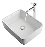 Kraus C-KCV-121-1007CH White Rectangular Ceramic Sink and Ramus Faucet Chrome [並行輸入品]