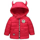 キッズ 子供　ダウンジャケット ベビー 子供服 ダウンコート ダウン 棉服ジャケット 防寒 保温 アウターウエア 女の子 男の子 フード付き　可愛い 秋冬　通園/通学 (130cm, レッド)