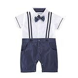 Mayの赤ちゃんの男の子ボウタイフェイクサスペンダーロンパースワンジー US サイズ: 2-3 Years カラー: ブルー