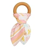 Natural Organic Wooden Teething Ring Toy - Bunny Ears Teether - 100% Cotton Butterflies - Natural Te