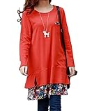 ( Sengoku ) ワンピース レディース チュニック 可愛い ゆったり 長袖 Aライン 体型カバー ひざ丈 花柄 (M, オレンジ)