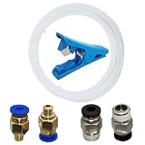 テフロン チューブ ホワイト、CESFONJER 3 メートル PTFE チューブ、PC4-M6 2 個および PC4-M10 2 個、PTFE チューブ継手付き PTFE チューブ プッシュ フィッティング コネクタ 3D プリンタ 1.75 mm フィラメント付き
