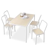 ダイニングセット ダイニング5点セット シンプルデザイン スチール脚 木目調天板 簡単組み立て 4人掛け 幅125cm ホワイト/ナチュラル