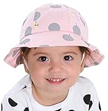 (コ-ランド) Co-land ベビー ハット つば広 赤ちゃん キッズ帽子 子供サンバイザー バケットハット ドット柄 あご紐 男の子 女の子 UVカット キャップ ピンク