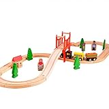 37pcs　8の字クラシック木製レールセット　カーラー汽車・電車　子供の知恵玩具　木のおもちゃ　推奨年齢3歳から