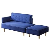 エア・リゾーム ソファー 2人掛け おしゃれ ローソファー ポケットコイル オットマン付きカウチソファ FREDY(フレディ) ブルー