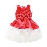 Domybest子供服 女の子 ワンピース 袖なし 2-7歳　ふわふわ　赤　可愛いリボン　フォーマル 春夏秋 卒園式 入学式 発表会 結婚式　七五三　通園　通学 (110)