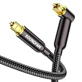 SOUNDFAM 90度直角 光オーディオケーブル 5M 右角トスリンク光ケーブル 90度金メッキプラグ 360度回転機能対応 サウンドバー、TV、PS4、Xbox、ホームシアター用（ブラック）