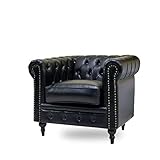 クラシックデモダン【ヴィンセント】一人掛け チェスターフィールドソファ（ブラック/フェイクレザー×ブラック）アンティーク クラシック ラグジュアリー 高級感 ブリティッシュ 英国 アメリカン 西海岸【小型軽量サイズ】VC1P32K 家具 チ