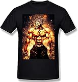 [Aliduo] ソフトメンズ範馬勇次郎カジュアル半袖Tシャツクラシックフィットベーシックシャツブラックビビッド-Medium