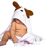 Baby Hooded Bath Towel - Cute Brown Puppy Dog Animal Design - Organic Cotton Material by Now Born