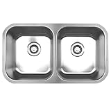 Whitehaus WHNEDB3118-BSS Noah's Collection 31-3/8-Inch Double Equal Bowl Undermount Kitchen Sink, Br