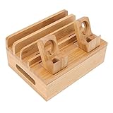 竹製充電ステーション 多機能 5 ポート 充電ステーション ラック 電話 タブレット 時計 エレクトロニクス用 ブラック 環境に優しい 充電 S 電話ステーション 充電 MUL (ステンレスカラー)