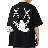 [uptoyou] Tシャツ メンズ 半袖 猫柄 透けない 接触冷感 吸汗速乾 ビッグシルエット ワンポイント 文字刺繍 大きいサイズ かわいい プリント クルーネック ストリート系 男女兼用 夏服(L #11:ブラック)