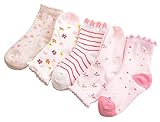 女の子 靴下 丈 女児 靴下 秋と冬 綿ソックス リラックス レース フローラル 子供のソックス 5足セット(3-5歳)