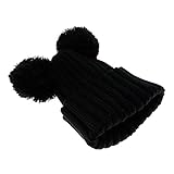 赤ちゃん冬帽子　可愛い　ベビー　子供着　編み物　ウール　ボール帽子　暖かい　手作り　ファッション　ブラック