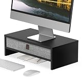 Fenge モニター台 卓上 パソコン台 pc台 2段 42cm横幅 木製天板 モニターだい 引き出し ラップトップ台 キーボード 収納 (ブラック)