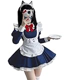 [KALAOK] メイド服 コスプレ 初心者 セット 萌え コンカフェ メイド ショート丈 可愛い 喫茶店 仮装 navy L