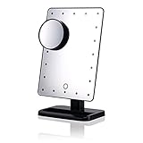 20LED内臓 卓上鏡 卓上ミラー拡大鏡10倍ライト付き おしゃれ　ブラック