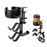 voocye 【3 in 1】 ヘッドホン スタンド ドリンクホルダー デスク コントローラー スタンド 360度回転式 カップホルダー 収納ラック デスクオーガナイザー ヘッドセット、コントローラー、カップに適用 耐荷重5kg 滑り止め 取り外し可能 日本語説明書付き(ブラック)