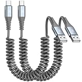 USB Type Cケーブル 【1M/2本セット】コイル型 伸びる USB-A to USB-C ケーブル QC3.0 急速充電 タイプC 高速 3A TPU素材 Type Cスプリングライン 伸縮自在 便利 iPhone 17 16/iPhone15 Pro Max, MacBook iPad Air/Pro Xperia,Samsung Galaxy などUSB-C機器対応 (グレー)