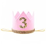 可愛いバースデークラウン 誕生日のミニ王冠 ハーフバースデー 3シール付き プリンセス 撮影　記念写真　お宮参り 結婚式 プレゼント 100日祝い　ゴムバンド　ピンク