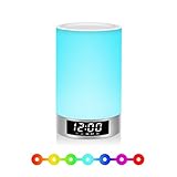 MimiUファッションタッチセンサーテーブルランプ調光機能付きNightベッドサイドライトランプwithアラームクロックLEDワイヤレスBluetoothスピーカーの寝室