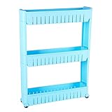 Yardwe 3段スリムスライドアウトストレージタワーギャップストレージキッチン用バスケット引き出し式ベッドルームベッドルームランドリールーム狭い場所（青色）