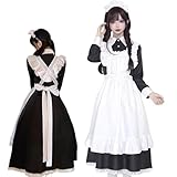 [AOTYP] メイド服 コスプレ コンカフェ 英国風 メイド服 ロング コスプレ衣装 ３点セット クラシック 長袖 女性 メイド コスチューム こすぷれ イベント 文化祭 ブラック S
