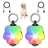 犬用首輪ライト、夜間の散歩用 4 モード LED 犬用ライト、RGB カラーチェンジ犬用ライト 2 個パック、夜間クリップオン用 USB 充電式犬用散歩ライト、防水ライトアップ犬用首輪ライト