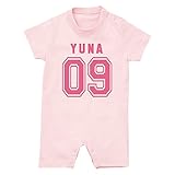 名入れ 半袖 ロンパース [HR314] 80cm ライトピンク×ピンクロゴ 出産祝い 誕生日 プレゼント おしゃれな 名前入り ベビー服