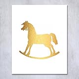 Rocking Horse Gold Foil Print Small Poster Nursery Art Baby's Room Children Kids Metallic Gold Decor