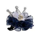 ノーブランド品 女の子　赤ちゃん　パーティー　ファブリック　ヘアクリップ　ヘアピン　クラウン　ボウ　ヘアアクセサリー　髪留め　髪飾り　全4色選べる - 濃紺