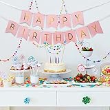 1セットキラキラハッピーバースデーバナーバナーバナー金の手紙 花輪の旗を吊るすベビーシャワーの誕生日パーティーデコレーションの小道具 (ピンク)