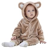 エルフ ベビー(Fairy Baby)クマ着ぐるみ ベビー服 フード付きカバーオール ロンパース 長袖 春秋着（サイズ：80、茶褐色）