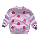 女の子 ガールズ ニット セーター 長袖 ジュニア 子供服 秋冬 通園 通学 やわらか 厚手 かわいい 100-140cm かわわい 上着 イチゴ パターン パープル